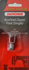 Janome Acufeed Zipper Foot 9mm