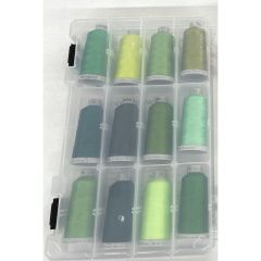 Madeira Usa Polyneon 12 Color Shade Kit Christmas Shades of Green with Thread Box